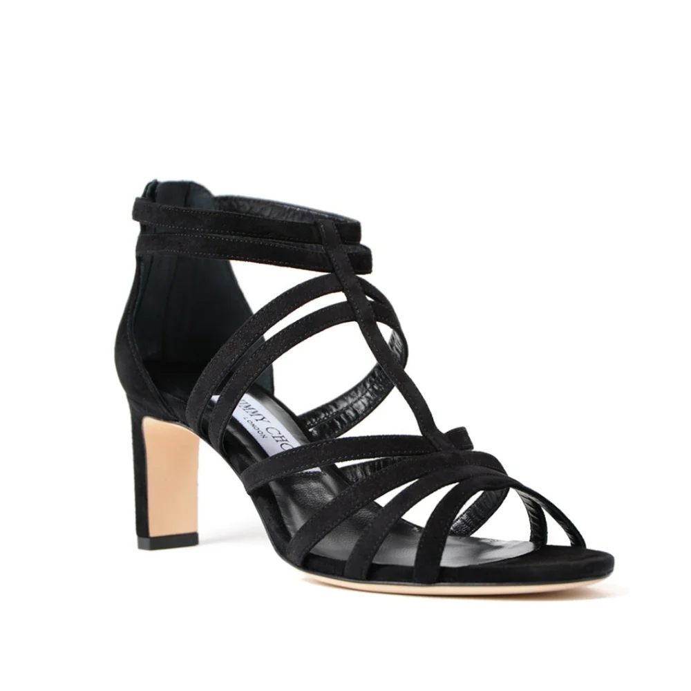 Jimmy Choo Black Selina 85 Suede Strappy Sandals